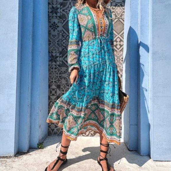 Floral Print Ruffle Hem Dress - Picture 1 of 6